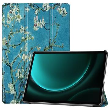 Samsung Galaxy Tab S9 FE+ Inteligentne Etui Folio z Serii Tri-Fold - Białe Kwiaty