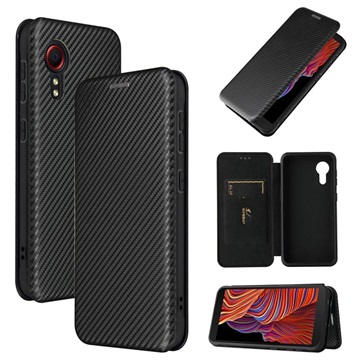 Samsung Galaxy Xcover 5 Etui z Klapką - Włókno Węglowe - Czarne