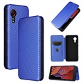 Samsung Galaxy Xcover 5 Etui z Klapką - Włókno Węglowe - Błękit