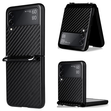 Samsung Galaxy Z Flip3 5G Etui z Paskiem - Włókno Węglowe - Czarne