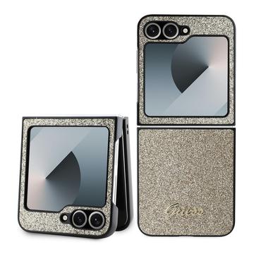 Samsung Galaxy Z Flip6 Hybrydowe Etui Guess Glitter Flakes Metal Logo - Złoto