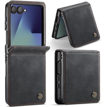 Etui-portfel z fakturą cielęcą z blokadą RFID Samsung Galaxy Z Flip7 Caseme 033 - Czarny
