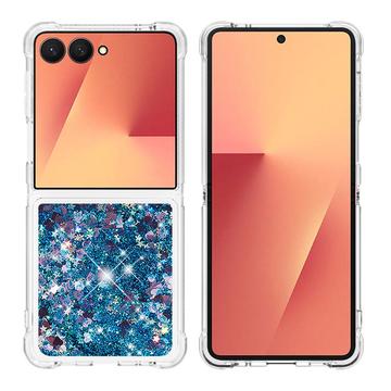 Etui z TPU Samsung Galaxy Z Flip7 Glitter Quicksand - Niebieskie serca