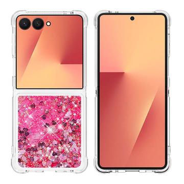 Etui z TPU Samsung Galaxy Z Flip7 Glitter Quicksand TPU - Różowe serca