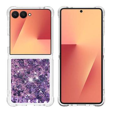 Etui z TPU Samsung Galaxy Z Flip7 Glitter Quicksand - Purpurowe Serca