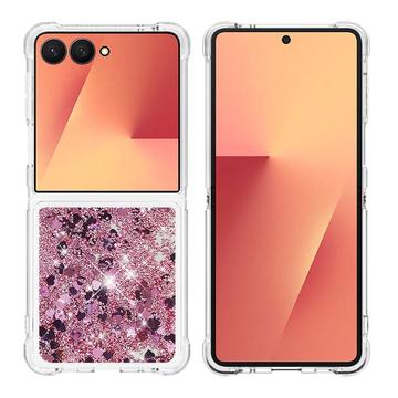 Etui z TPU Samsung Galaxy Z Flip7 Glitter Quicksand - Serca z różowego złota