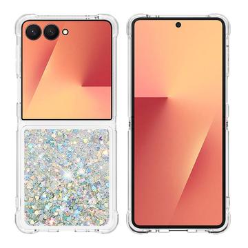 Etui z TPU Samsung Galaxy Z Flip7 Glitter Quicksand - Srebrne Serca