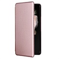 Samsung Galaxy Z Fold3 5G Etui z Klapką - Włókno Węglowe - Różowe Złoto