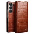 Etui skórzane z klapką Samsung Galaxy Z Fold6 Qialino Classic - Krokodyl - Ciemnobrązowy