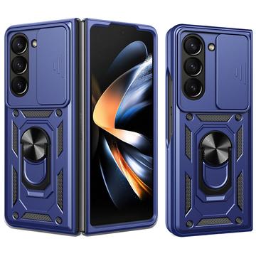 Samsung Galaxy Z Fold7 Hybrydowe Etui z Pierścieniem Obrotowym z Osłoną Aparatu - Błękit