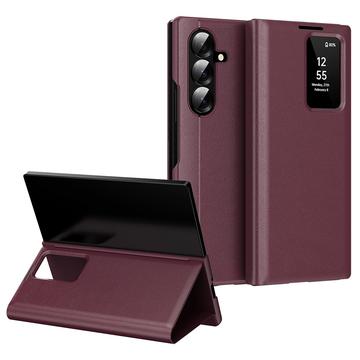 Samsung Galaxy Z Fold7 Smart Clear View Etui z klapką z kieszenią na kartę - Czerwone Wino
