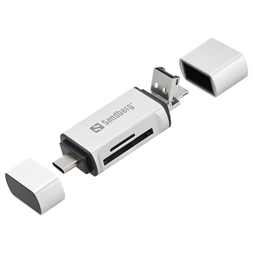 Czytnik Kart SD / MicroSD Sandberg - USB-A / USB-C / MicroUSB - Srebrny