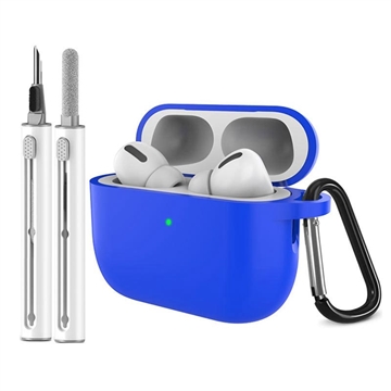 Silikonowe etui AirPods Pro 3 z karabińczykiem i rysikiem do czyszczenia - niebieskie