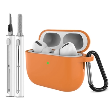 Silikonowe etui AirPods Pro 3 z karabińczykiem i długopisem czyszczącym - pomarańczowe