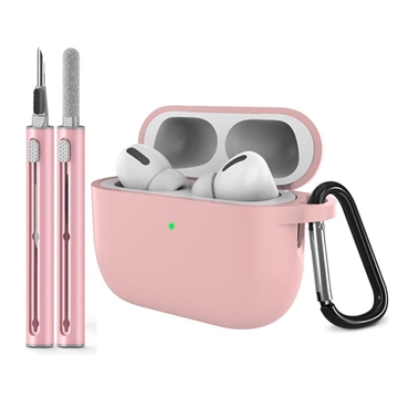 Silikonowe etui AirPods Pro 3 z karabińczykiem i długopisem czyszczącym - różowe