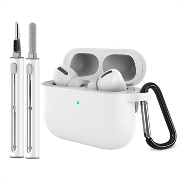 Silikonowe etui AirPods Pro 3 z karabińczykiem i długopisem czyszczącym - białe