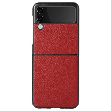 Cienkie Etui do Samsung Galaxy Z Flip3 5G - Skóra Naturalna - Czerwone