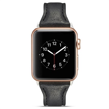 Apple Watch Series 7/SE/6/5/4/3/2/1 Cienki Skórzany Pasek - 41mm/40mm/38mm - Czerń