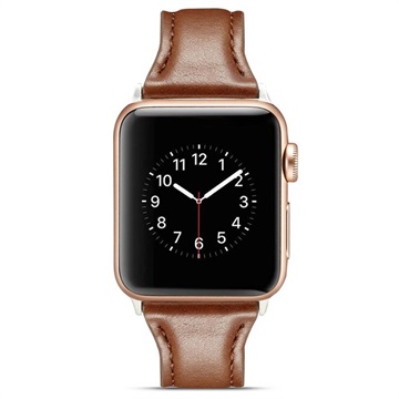 Apple Watch Series 7/SE/6/5/4/3/2/1 Cienki Skórzany Pasek - 41mm/40mm/38mm - Kawa