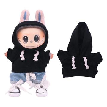 Jednokolorowa bluza z kapturem dla mini figurki Labubu 17cm - czarna