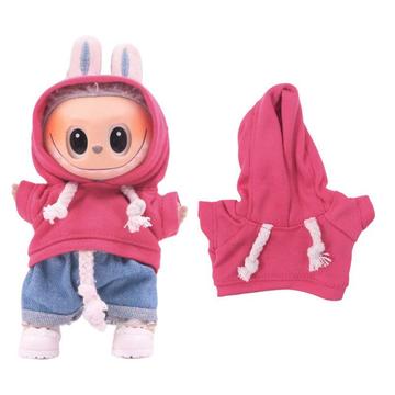 Jednokolorowa bluza z kapturem dla mini figurki Labubu 17cm - gorący róż