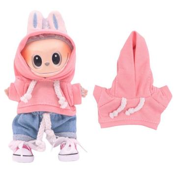Jednokolorowa bluza z kapturem dla mini figurki Labubu 17cm - różowa