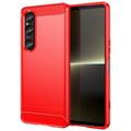 Szczotkowane Etui z TPU do Sony Xperia 1 VI - Włókno Węglowe - Czerwień