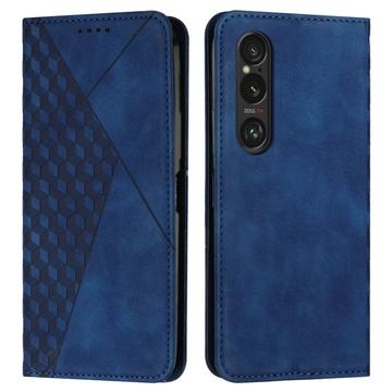 Sony Xperia 1 VI Etui portfelowe z wzorem rombów z magnetycznym zamknięciem - niebieski