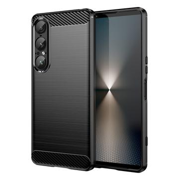 Sony Xperia 1 VII Szczotkowane Etui z TPU - Włókno Węglowe - Czarne