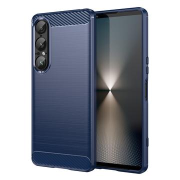 Sony Xperia 1 VII Szczotkowane Etui z TPU - Włókno Węglowe - niebieski