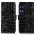 Sony Xperia 1 VII Skórzane Etui z Portfelem Crocodile z RFID