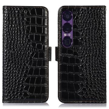 Sony Xperia 1 VII Skórzane Etui z Portfelem Crocodile z RFID