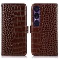Sony Xperia 1 VII Skórzane Etui z Portfelem Crocodile z RFID