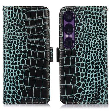 Sony Xperia 1 VII Skórzane Etui z Portfelem Crocodile z RFID