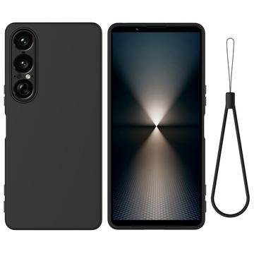 Sony Xperia 1 VII Etui z płynnego silikonu z paskiem na rękę - czarny