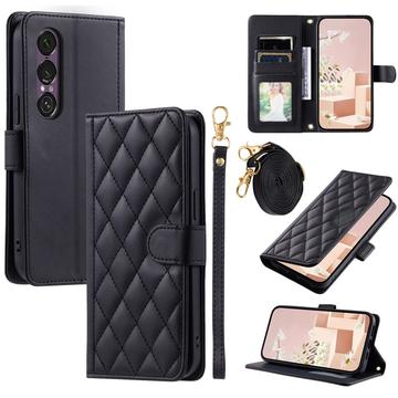 Luksusowe pikowane etui-portfel do Sony Xperia 1 VII - czarny
