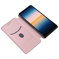 Sony Xperia 10 III, Xperia 10 III Lite Etui z Klapką - Włókno Węglowe - Różowe Złoto