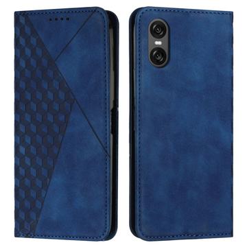 Sony Xperia 10 VI Etui portfelowe z wzorem rombów z magnetycznym zamknięciem - niebieski