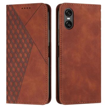 Sony Xperia 10 VI Etui portfelowe z wzorem rombów z magnetycznym zamknięciem - brązowy