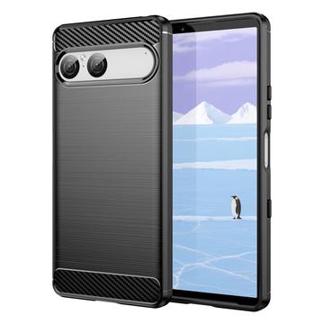 Sony Xperia 10 VII Szczotkowane Etui z TPU - Włókno Węglowe - Czarne