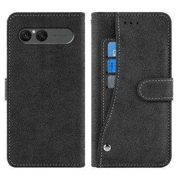 Sony Xperia 10 VII Eleganckie etui z portfelem w stylu retro z obrotowym uchwytem na karty - czarne