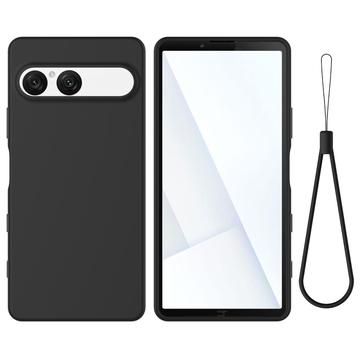 Sony Xperia 10 VII Etui z płynnego silikonu z paskiem na rękę - czarny