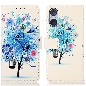 Sony Xperia 5 V Glam Series Etui-Portfel - Drzewo Kwitnące / Błękit