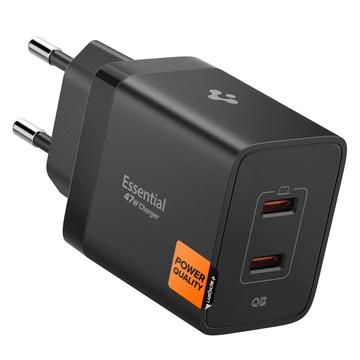 Spigen Essential EE472EU Dual USB-C Fast Wall Charger 47W - Czarny