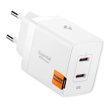 Spigen Essential EE472EU Dual USB-C Fast Wall Charger 47W - biała