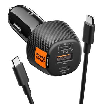 Spigen Essential EV1133 3-portowa ultraszybka ładowarka samochodowa z kablem USB-C - 113W - czarna