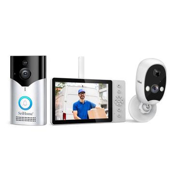 Srihome DH051_002_008 Zestaw inteligentnego bezprzewodowego dzwonka do drzwi - wtyczka EU