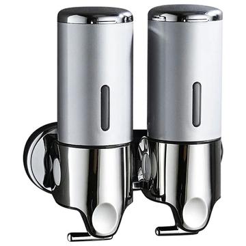 Dwugłowicowy dozownik szamponu/mydła ze stali nierdzewnej - 2x500ml - srebrny