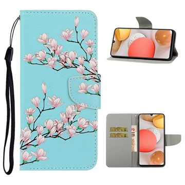 Etui z portfelem z serii Style do Samsung Galaxy A42 5G - Różowe Kwiaty