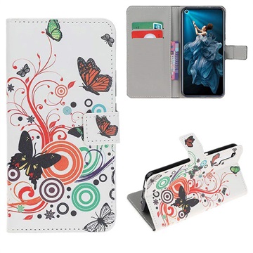Etui z portfelem z serii Style do telefonu Huawei Nova 5T, Honor 20/20S - Motyle / Koła
